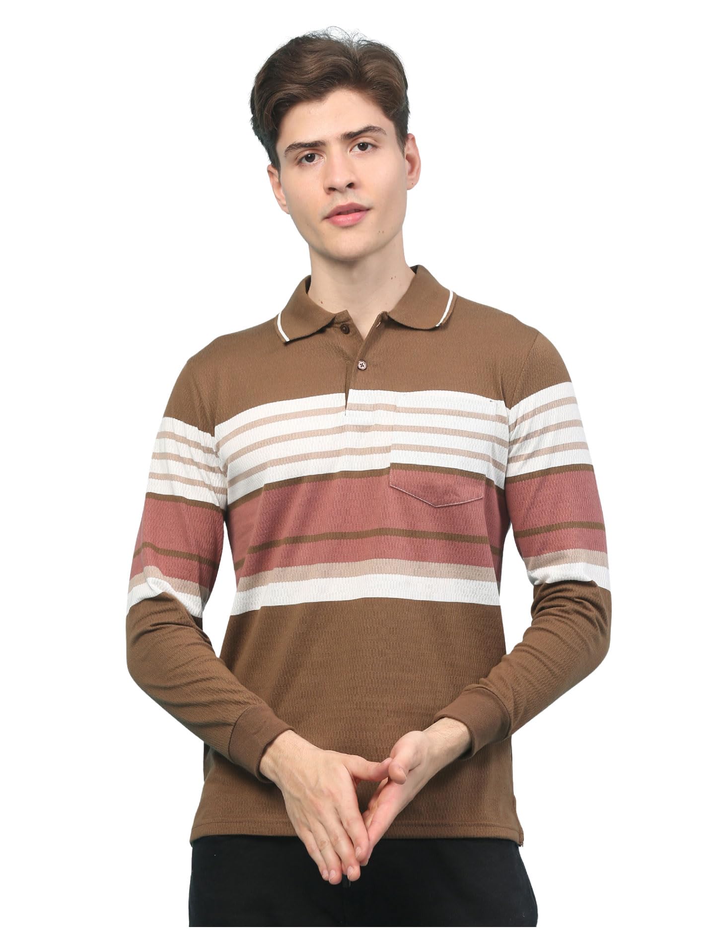 nexgen club Men's Sweatshirt Full Sleeve Pullover Stripe Semi-Formal Winterwear Brown-M-picture-17