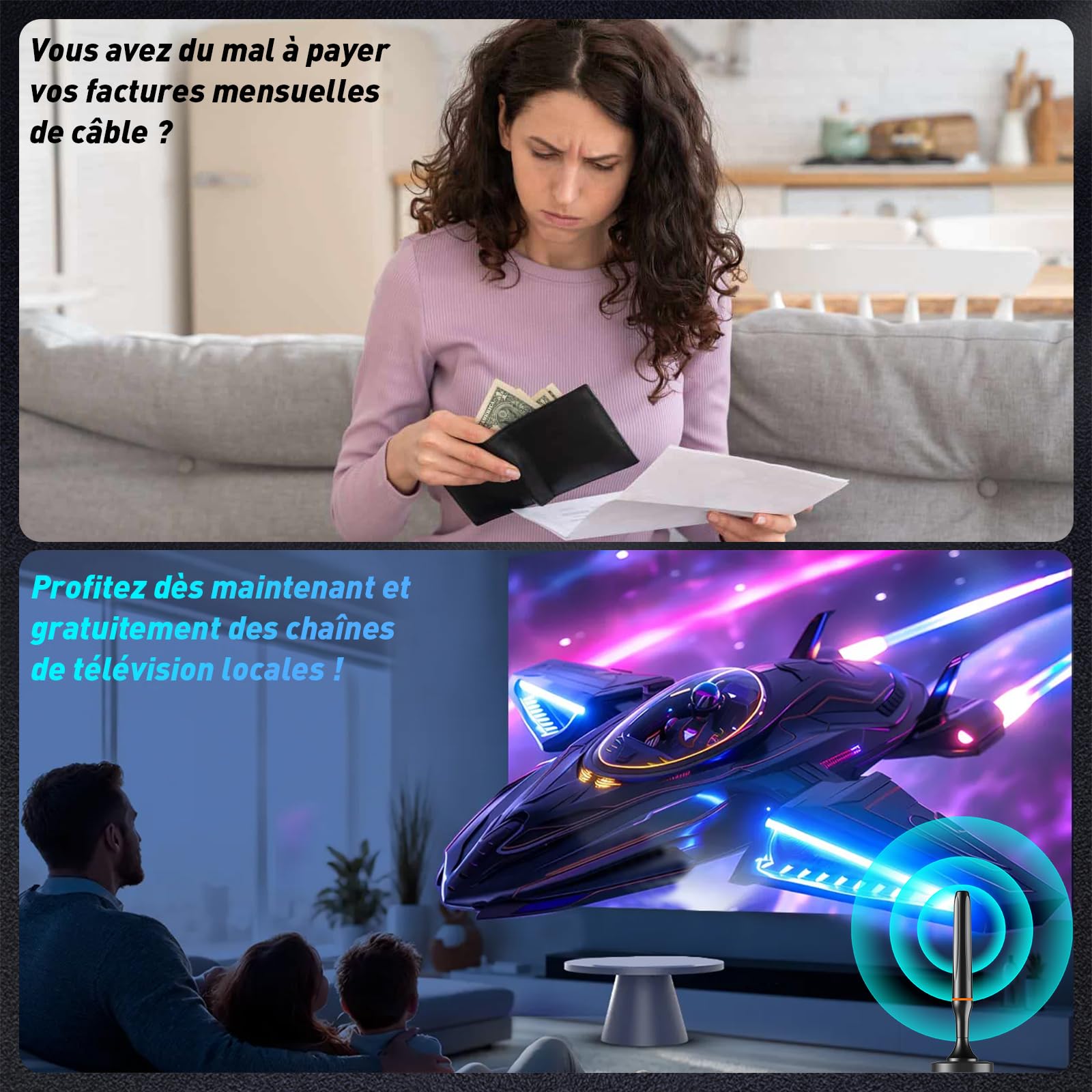 Antenna TV interna TNT HD, 2025 Più recente Antenna TV Interiore, Ricezione Lunga a 360° con Base Magnetica, Compatibile con Portatile 4K 1080P e Tutti I TV