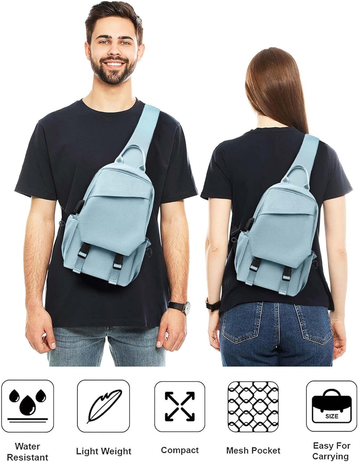 SEAFEW Light Blue Sling Bag for Men Women, Small Anti Theft One Strap Motorcycle Backpack Sling Tactical Chest Bag for Swimming Diving Outdoor Sports - Image 8