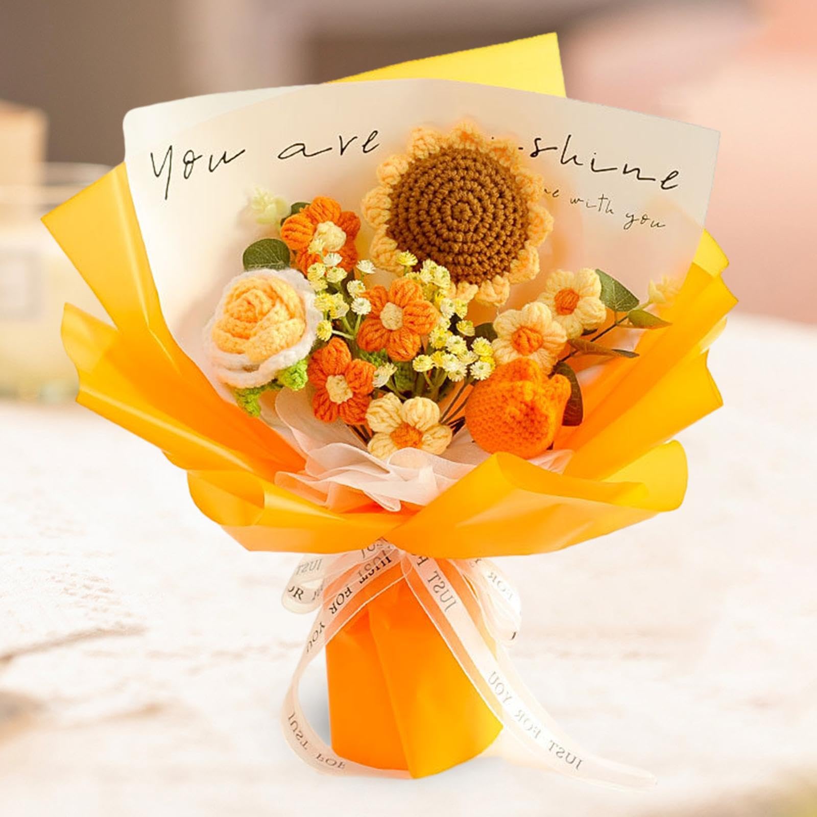 Amazon｜Besga 完成したかぎ針編みフラワーブーケ 完成したかぎ針