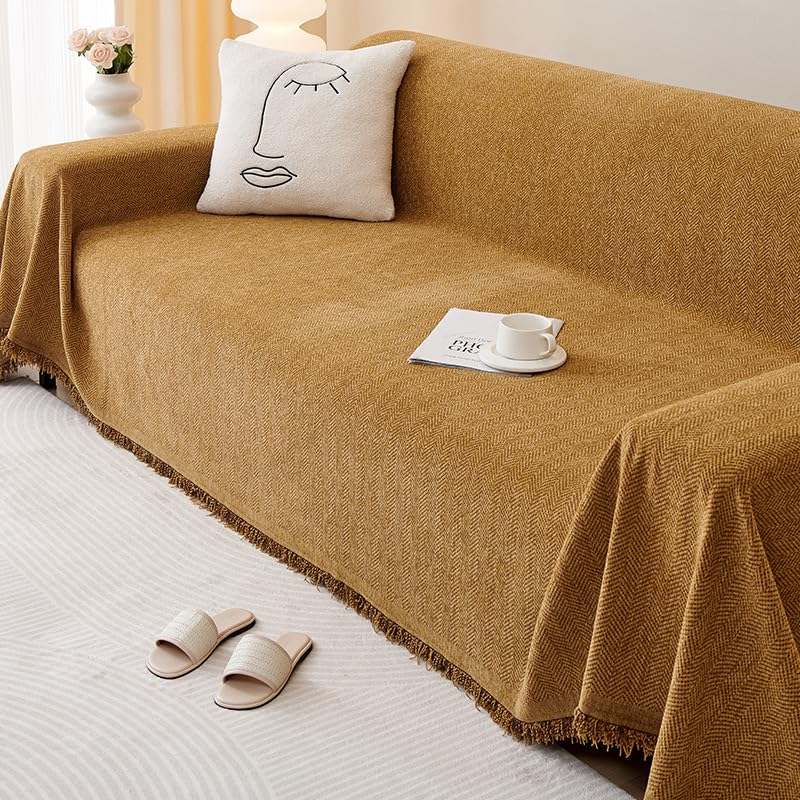 Housse de canapé en chenille marron 180x130 cm Z47 lavable