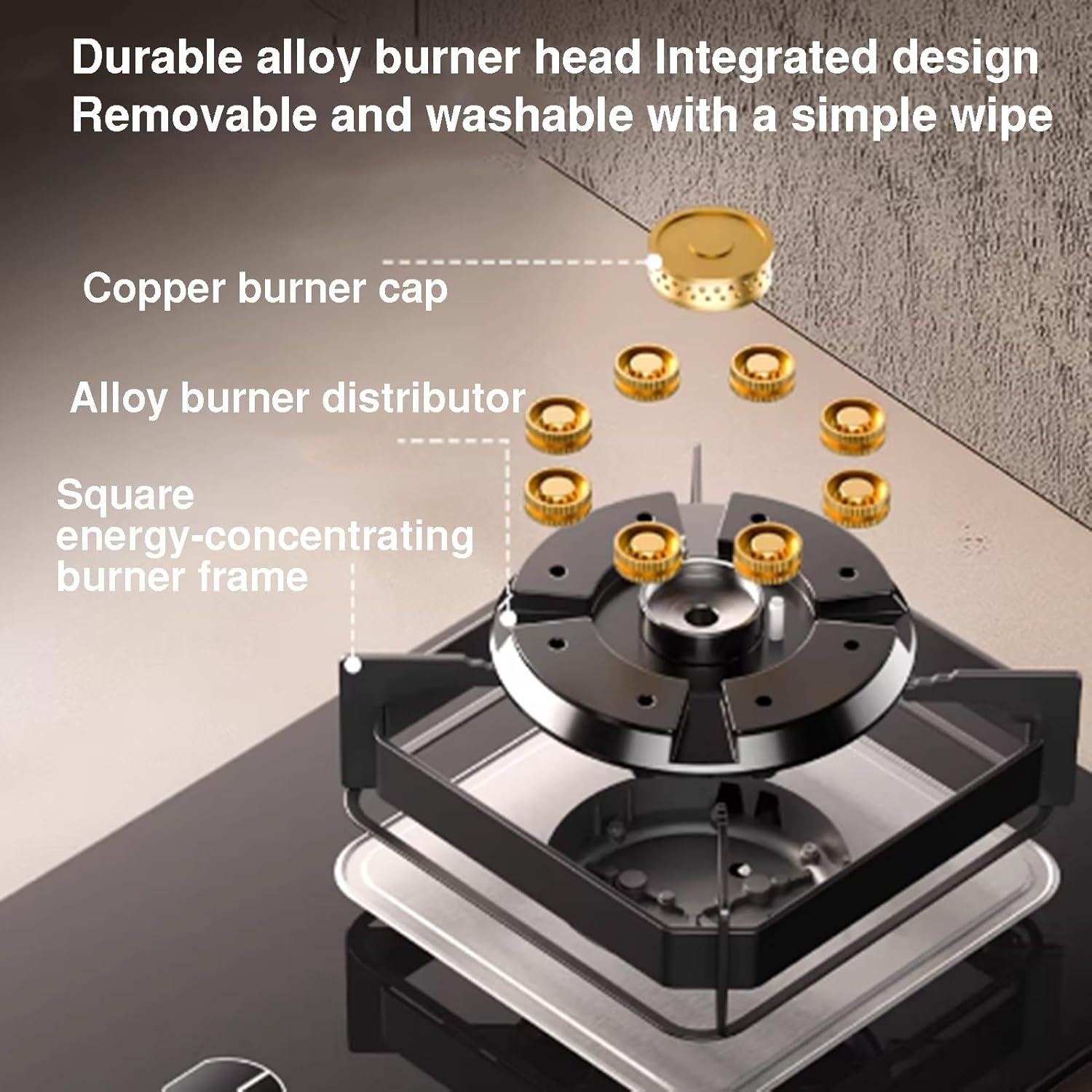 Gas Cooker 1 Burner,Portable 5.2KW Stove,9-cavity High-heat Frying Pan,with Flame Failure Protection and Tempered Glass Panel,for Kitchen Camping(NG)