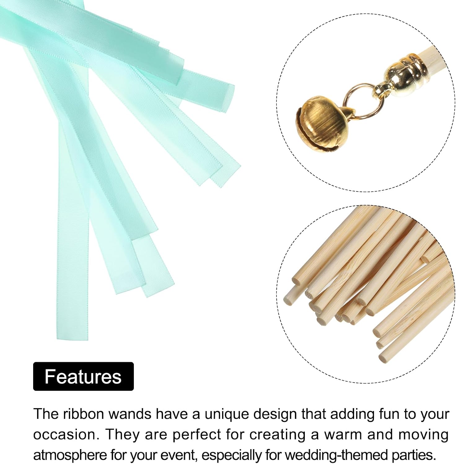 MECCANIXITY 15Pcs Wedding Party Ribbon Streamers Sticks for Wedding Party Celebration Cyan