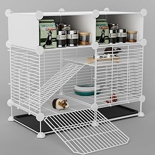 STILLCOVE Guinea Pig Cages Indoor with Large Drawer: Rabbit Cage with 2 Pull Out Trays, Pet Metal Playpen Fence for Cat Bu...