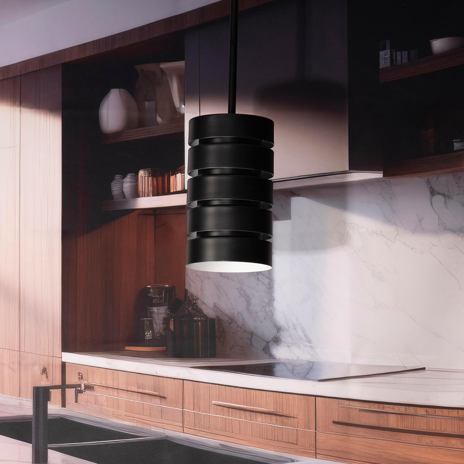 Linea di Liara Macchione Matte Black Pendant Light Fixtures Modern Pendant Lighting for Kitchen Island, Dining Room and Over Sink Lighting Hanging Fixture Industrial Mini Pendant Light, UL Listed