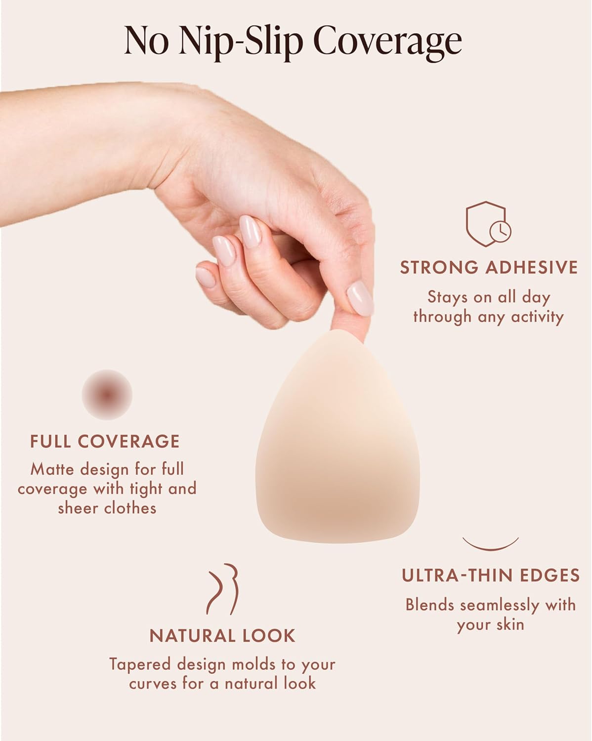 Triangle Adhesive Nipple Covers - Sticky Reusable Silicone Breast Stickers - Waterproof, Nude, 4 Shades - Image 5