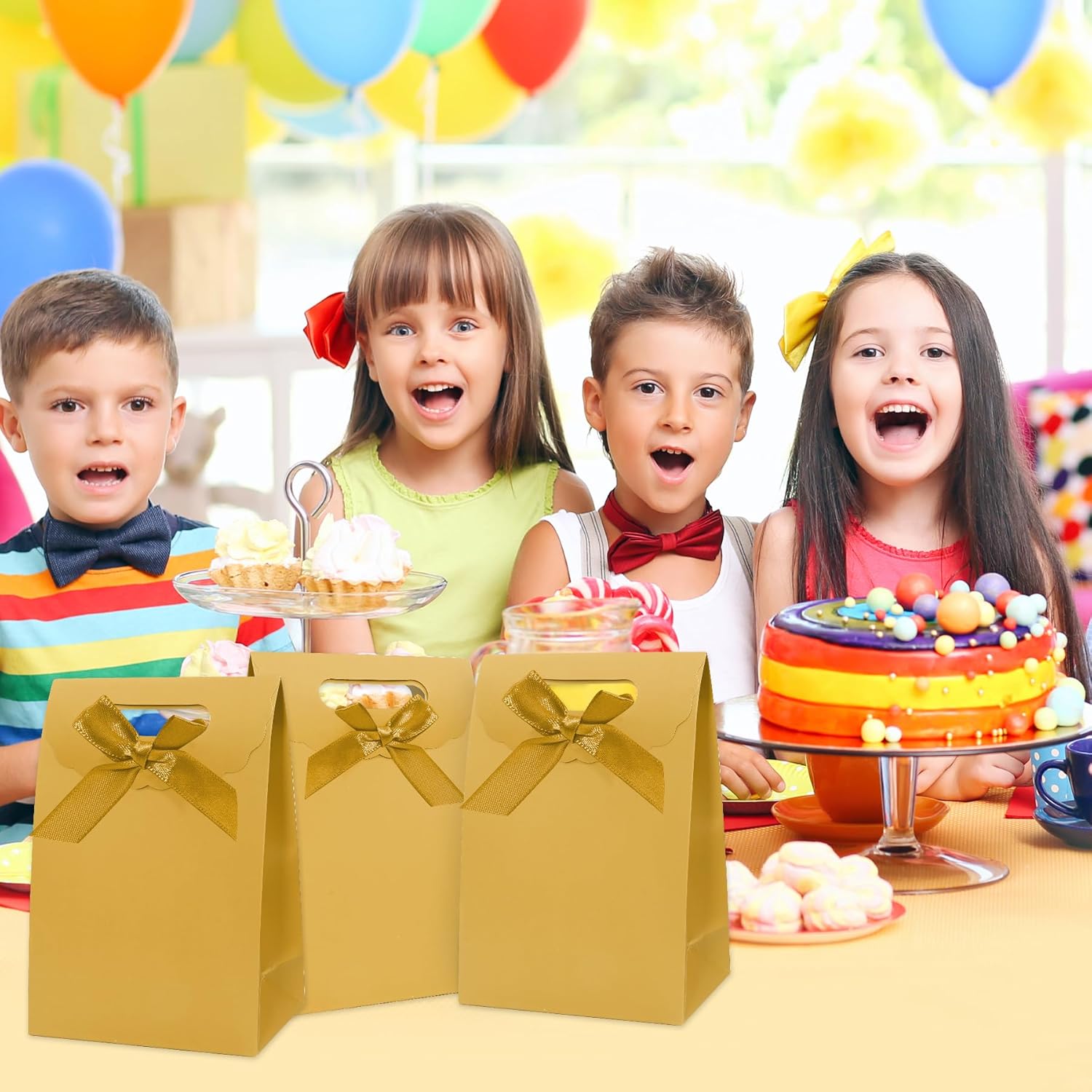 Patdefie gift bags with handles small size 7×4×10 inch 16pcs medium size for birthday,party,favor,wedding,anniversary(glod) - Image 7