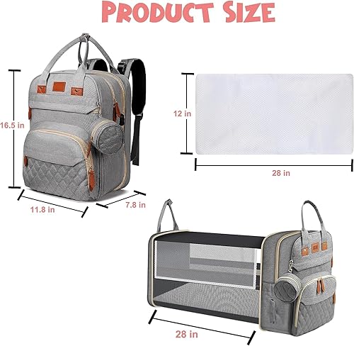 Miniatura 5 de Rozi's Choice Bolsa de pañales impermeable extragrande con cambiador, bolsillo aislado, puerto de carga USB, baby shower, Gris, Mochila