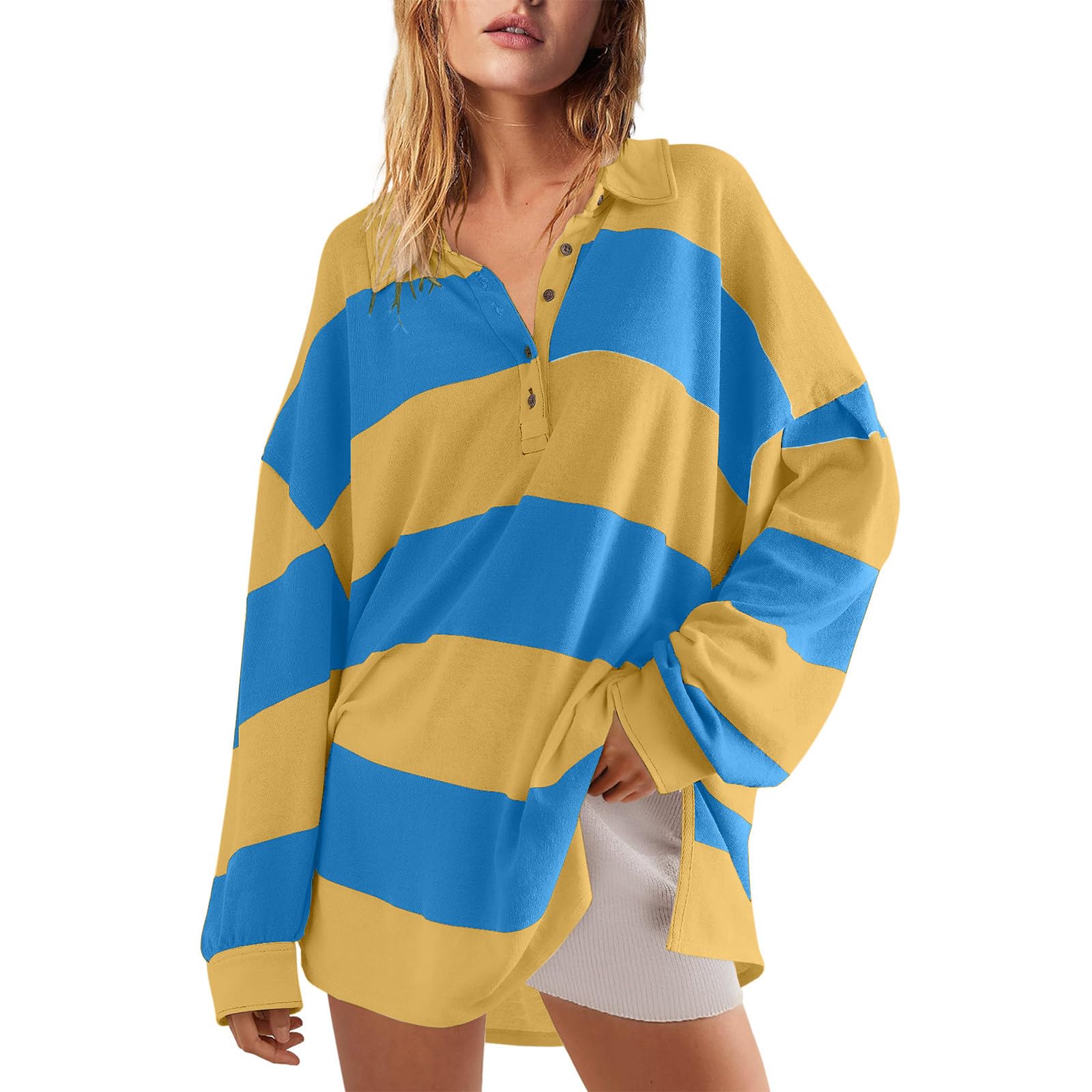 Sweatshirt Damen Oversized Gestreift Übergroßer Kragen Y2K Pullover