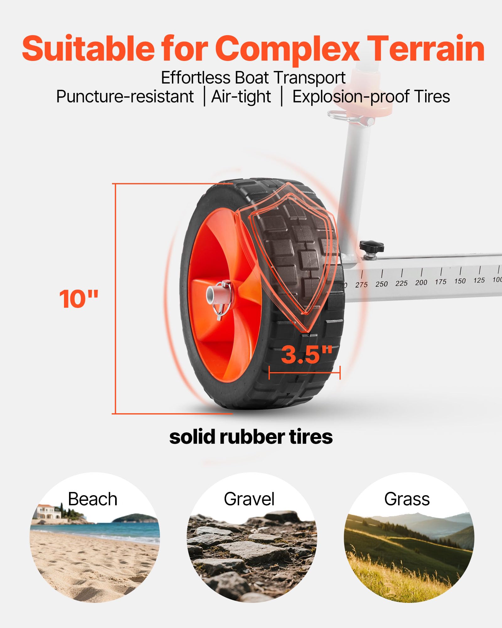 VEVOR Remolque Vertical para Kayak, Remolque de Kayak 900 x 580 x 575 mm con Neumáticos de PU de 25,4 cm y Correa de Amarre, Carga de 104 kg, Carrito para Tabla de Surf de Remo, Kayaks, Canoas
