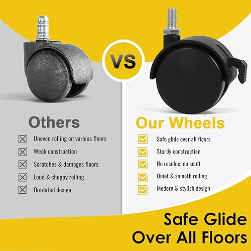 Miniatura 9 de Ruedas giratorias de repuesto de 2 pulgadas, ruedas giratorias roscadas para muebles con frenos de 100 libras (M6-0.039x0.591 in, negro)