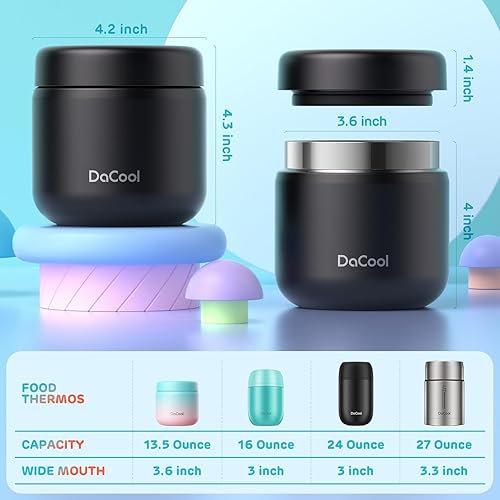 Miniatura 6 de DaCool Termo para alimentos calientes al vacío de acero inoxidable aislado al vacío, contenedor de alimentos para niños de 13 onzas, contenedor de