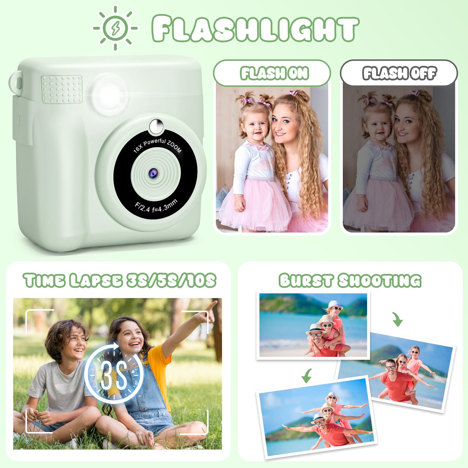 Gofunly Macchina Fotografica Istantanea per Bambini, 2.4 Pollici Fotocamera Istantanea Bambini con 32GB Scheda, 12MP/1080P HD Videocamera Fotocamera Digitali per Bambino da 3-12 Anni