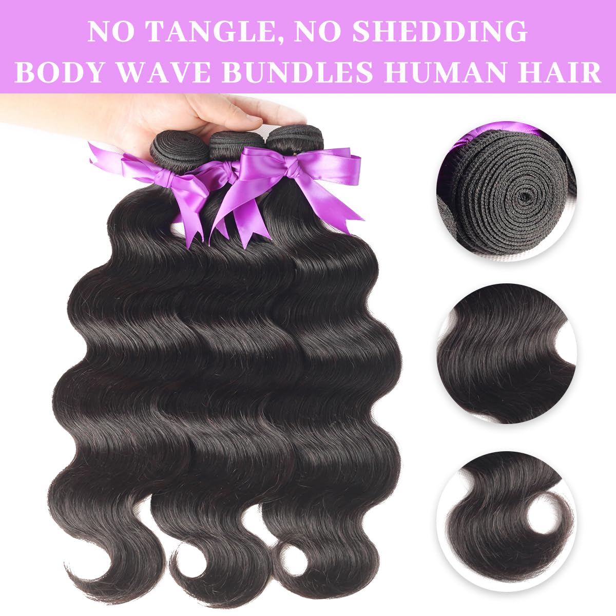 Body Wave Bundles Human Hair 18 20 22 Inch, 100% Unprocessed Virgin Raw Wavy Weave Bundles Human Hair, 15A Brazilian 3 Bundles Human Hair Extensions for Women, Double Sew in Weft, Cuticle Aligned