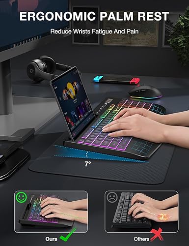 Miniatura 3 de Combo de teclado y mouse inalámbricos, 9 efectos retroiluminados, RGB, reposamuñecas ergonómico, soporte para teléfono, tamaño completo 2.4G