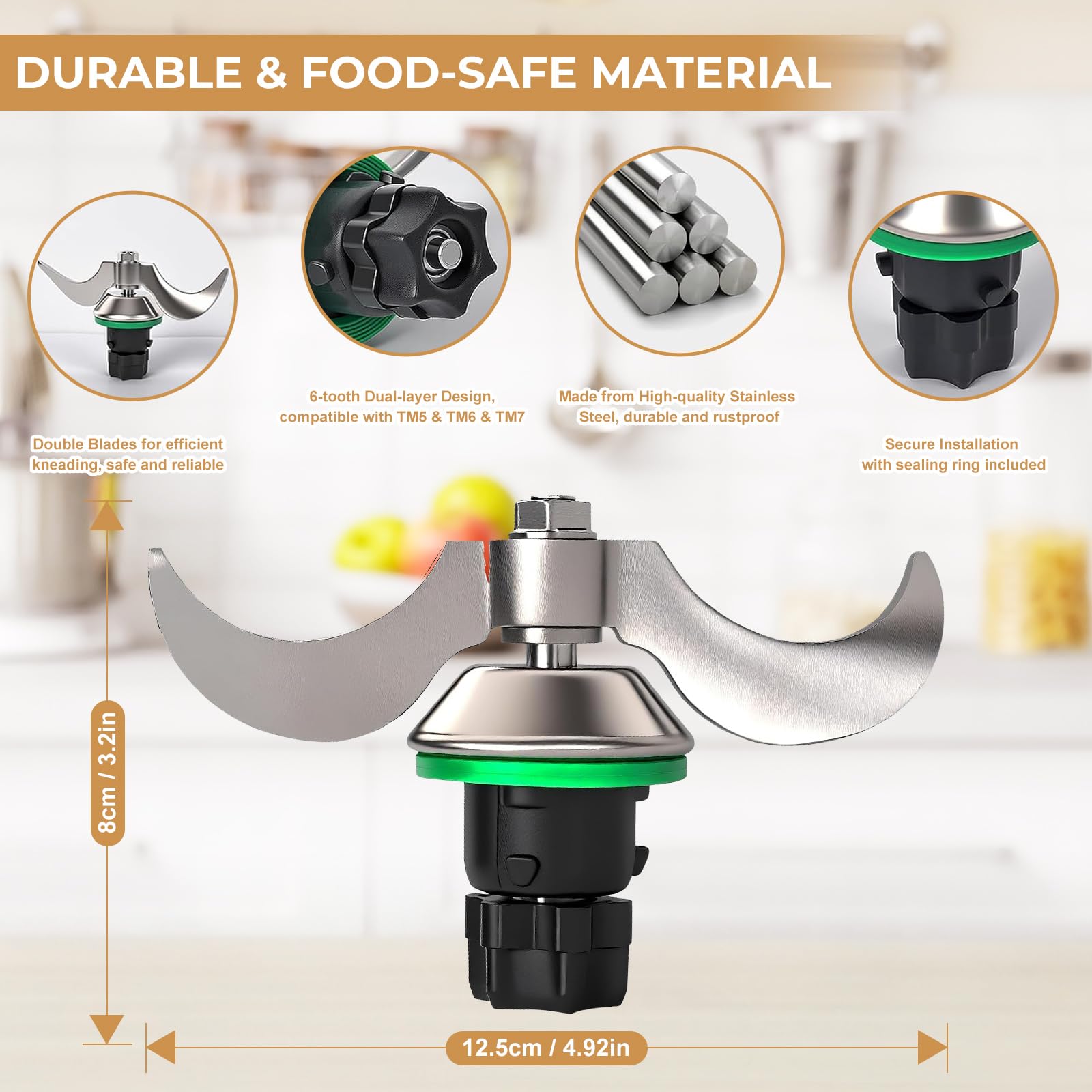 Coltello per Impastare per Bimby TM5 TM6 TM7, Lama Impastatrice per Vorwerk Thermomix TM7, Coltelli Lame in Acciaio Inox con Spazzola, Accessorio per Robot da Cucina per Pulizia