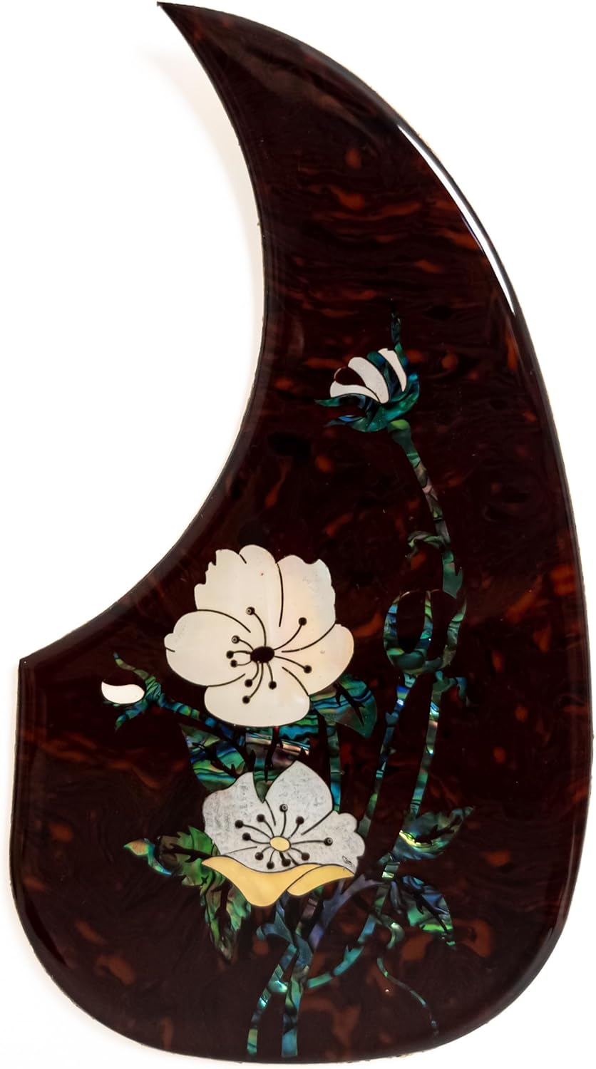 Acoustic Guitar Pickguard for Martin D100 / D45 Acoustic Guitar – 2.5 mm Thick Soft Rubber with Real Abalone Shell Inlay, 3M Self-Adhesive Scratch Plate for 40–42 Inch Acoustic Guitars (SN03)