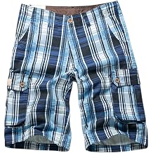 Men's Cargo Shorts Casual Plaid Print Lightweight Cargo Pants Summer Outdoor Work Hiking Short with Multi-Pockets