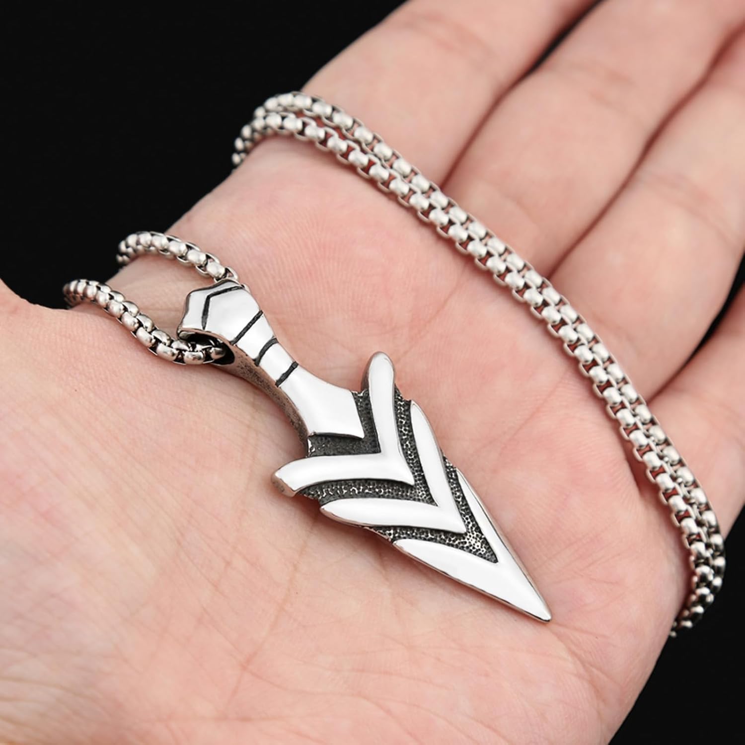 Stainless Steel Arrowhead Pendant Necklace for Men Women,Titanium Steel Arrow head Jewelry Chain Necklace for Mens,Viking Arrow Charms Necklaces for Man Women,24inch Chain - Image 5