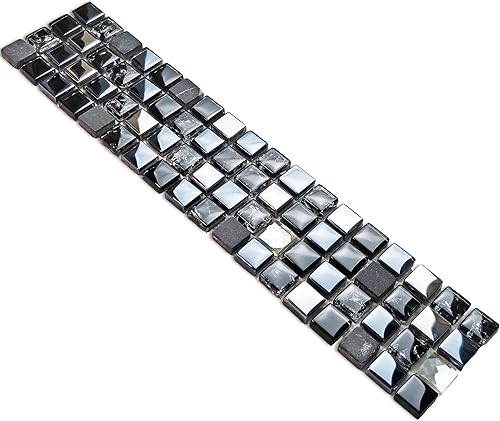 Hominter Muestra de azulejos de 3 x 12 pulgadas: azulejo de mosaico de diamantes de imitación de cristal agrietado, azulejos de pared de vidrio