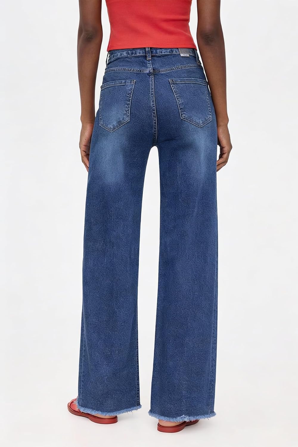 Allimy Womens Wide Leg Jeans High Waisted Stretch Raw Hem Denim Pants image 2