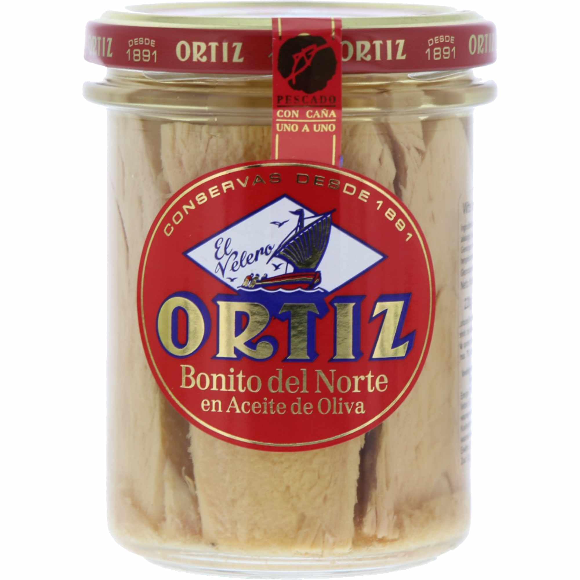 usy Bundle für Conservas Ortiz Bonito del Norte, Weißer Thunfisch in Olivenöl 3er Pack (3x220g Glas) + usy Block
