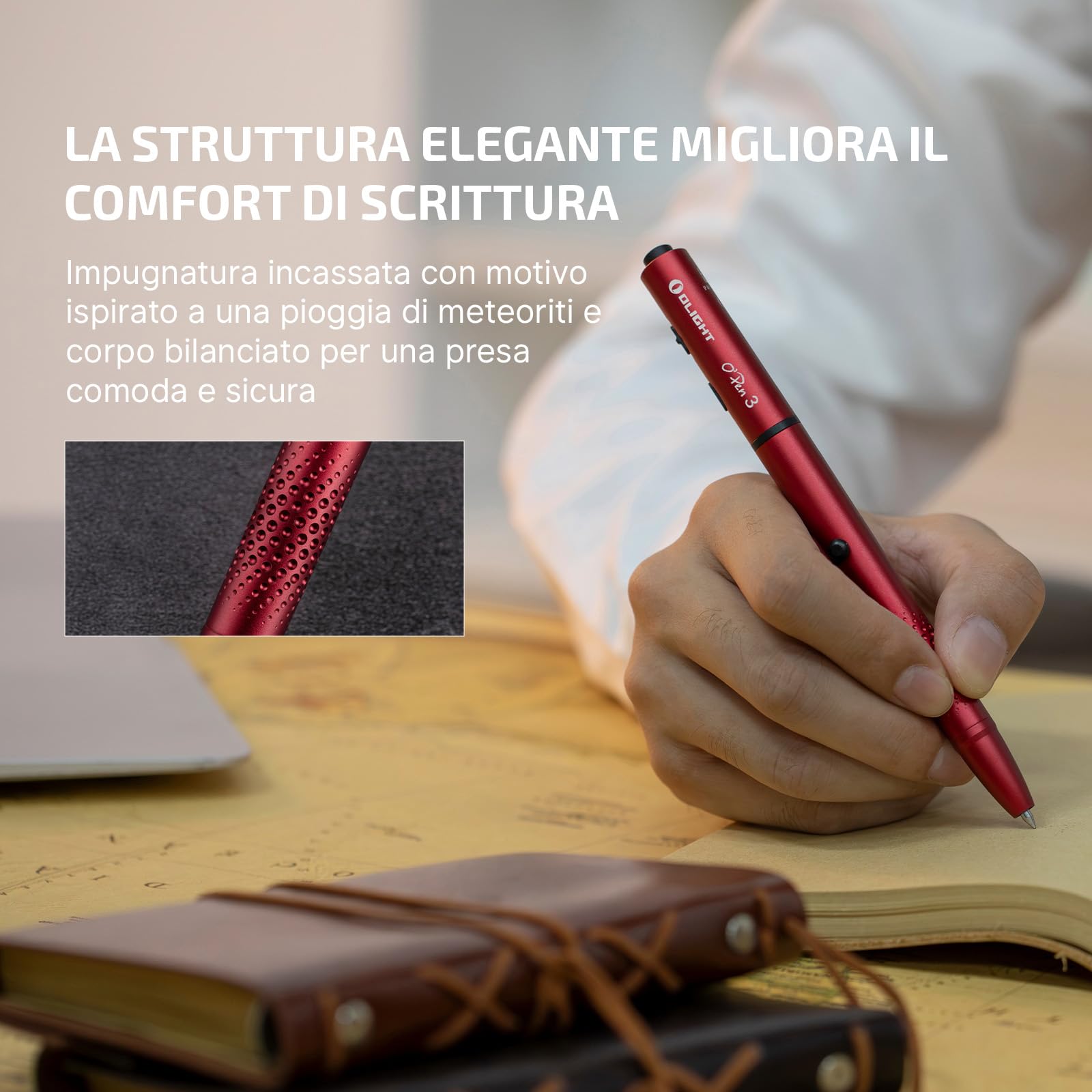 OLIGHT Open 3 Penna Torcia LED da 120 Lumen con Luce Rossa e Verde, Torcia Ricaricabile EDC portatile e facile da caricare per Scrivere, Lavorare, Avventure, Affari Professionali (Rosso)