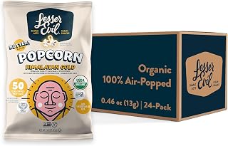 LesserEvil Himalayan Pink Salt Organic Popcorn, Air-Popped Vegan Snack, No Vegetable Oil, 24 Pack 0.46oz Bags