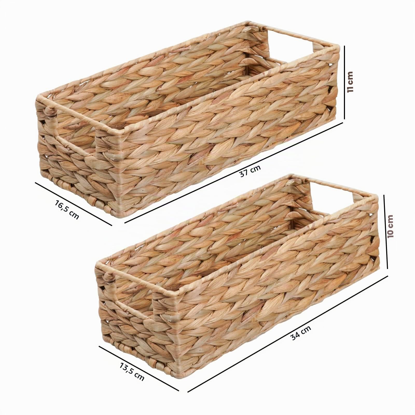 OUTBROS Lot de 2 Paniers Rangement, Jacinthe d’Eau | Tissé Boite Rangement avec Poignées, Organisateur de Maquillage, Corbeille Osier, pour Cuisine, Salle de Bain, Bureau