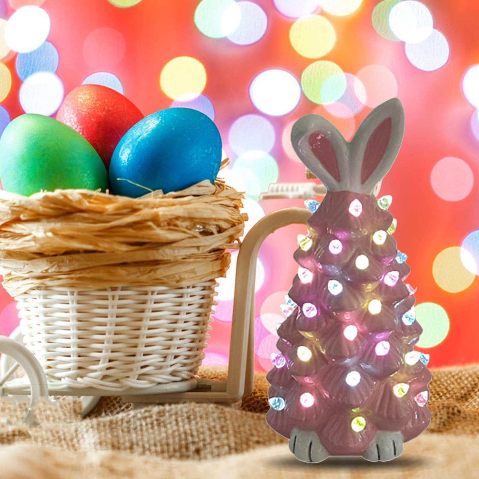2024 New Glowing Bunny Tree, Easter Decorations Gnome Light for Indoor, Spring Home Bedroom Office Decor, Tabletop Rabbit Tree Happy Easter Gifts (Pink)
