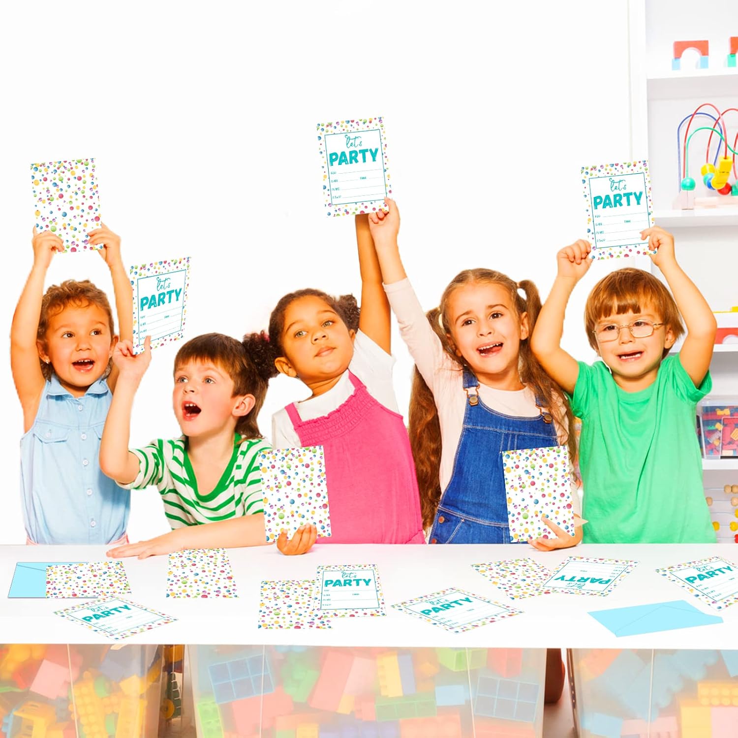 30 Pieces Confetti Birthday Invitations LET'S PARTY Watercolor Dot Invitation Set for Boys Girls Kids Birthday Invitations with Sticker Labels Envelopes Rainbow Polka Dot Party Supplies Decorations
