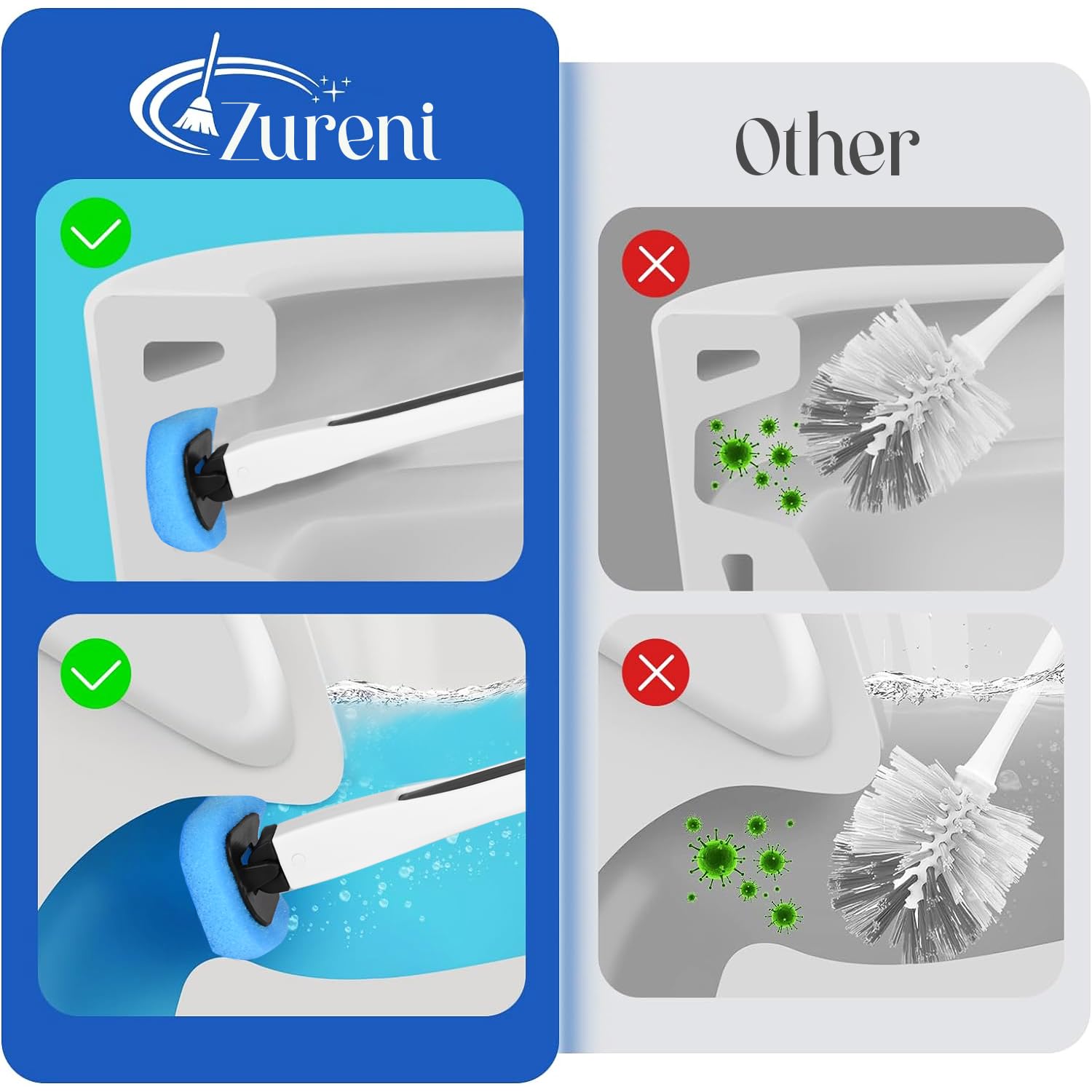 Zureni Disposable Toilet Cleaner Brush ABS with Sponge Head Holder and Refills Bathroom Accessory Set Household Products for Deep Cleaning (Pack of 1) — Amazon image 6