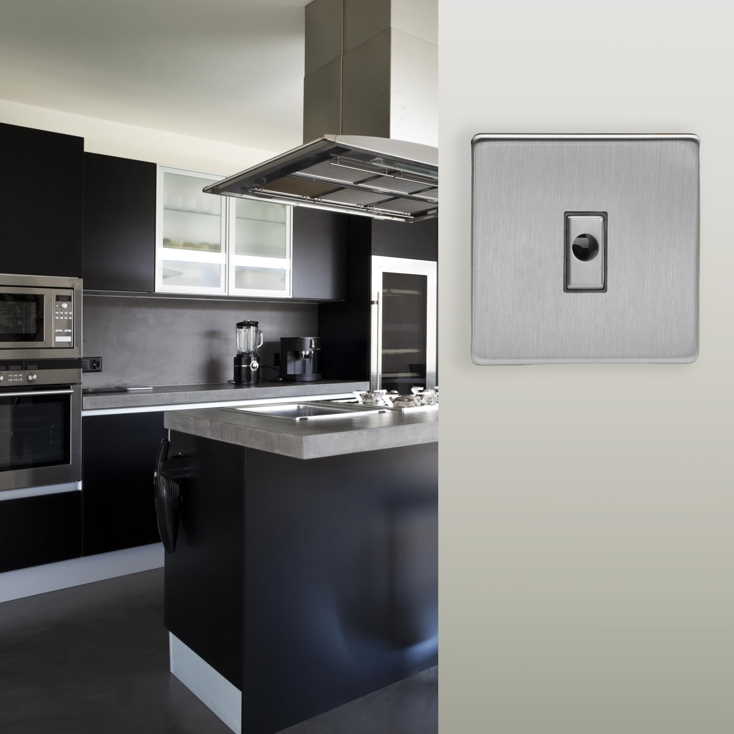 Varilight Flex Outlet Plate - Screwless Brushed Steel With Brushed Steel Insert, XDSFODS, 86x86x34mm - Image 2