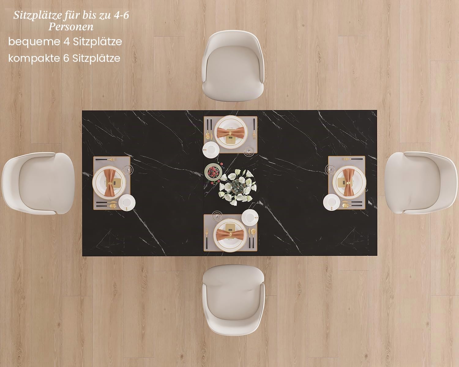 HSH Esstisch Klein Esszimmertisch für 4 6 Personen 140 x 75 x 76 cm Schwarz