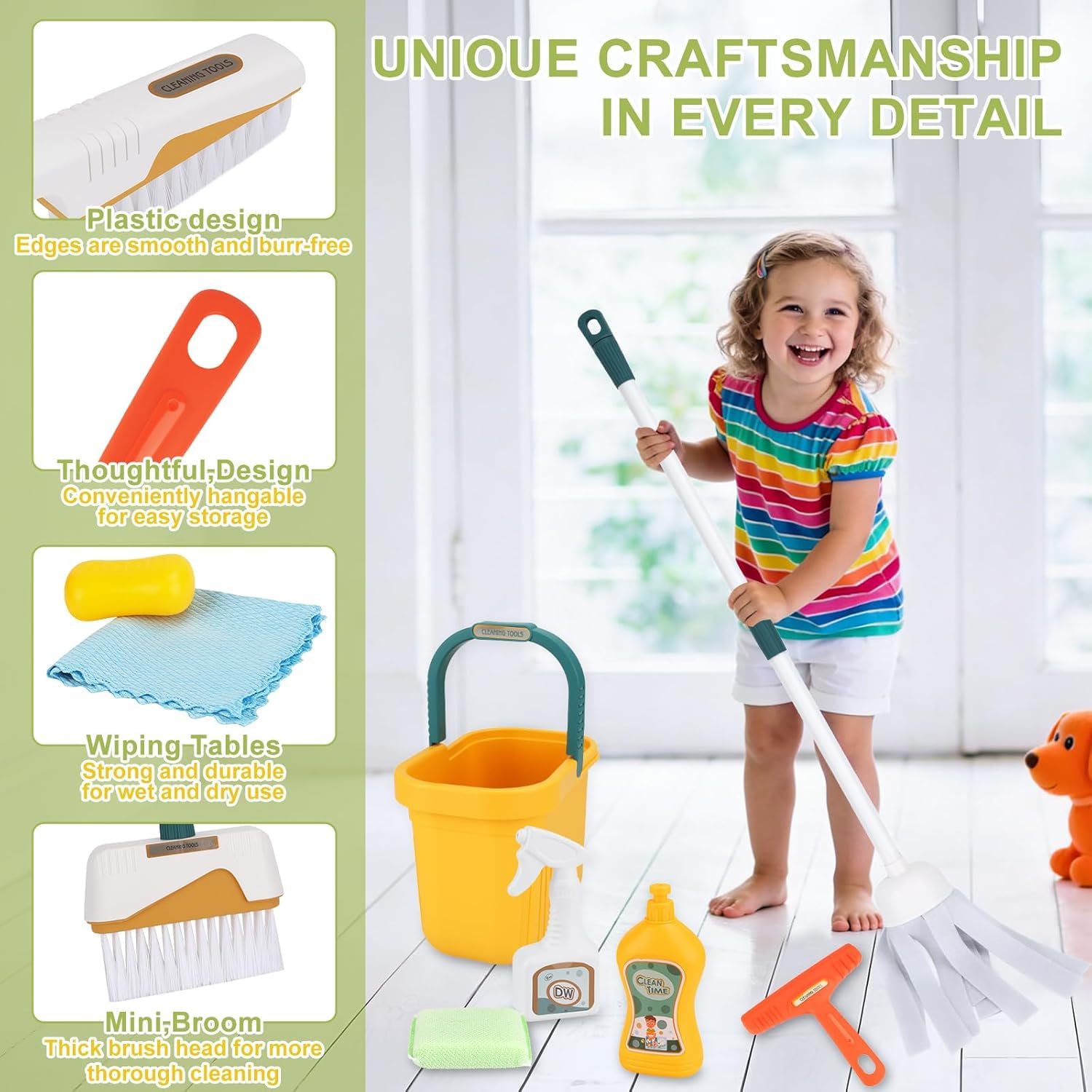 Kit De Nettoyage Pour Enfants – 12 Pièces (balai, Pelle, éponge, Seau, Etc.) – Jeu De Rôle Ménager, Cadeau éducatif 3-6 Ans, Imitation Réaliste, Couleurs Vives