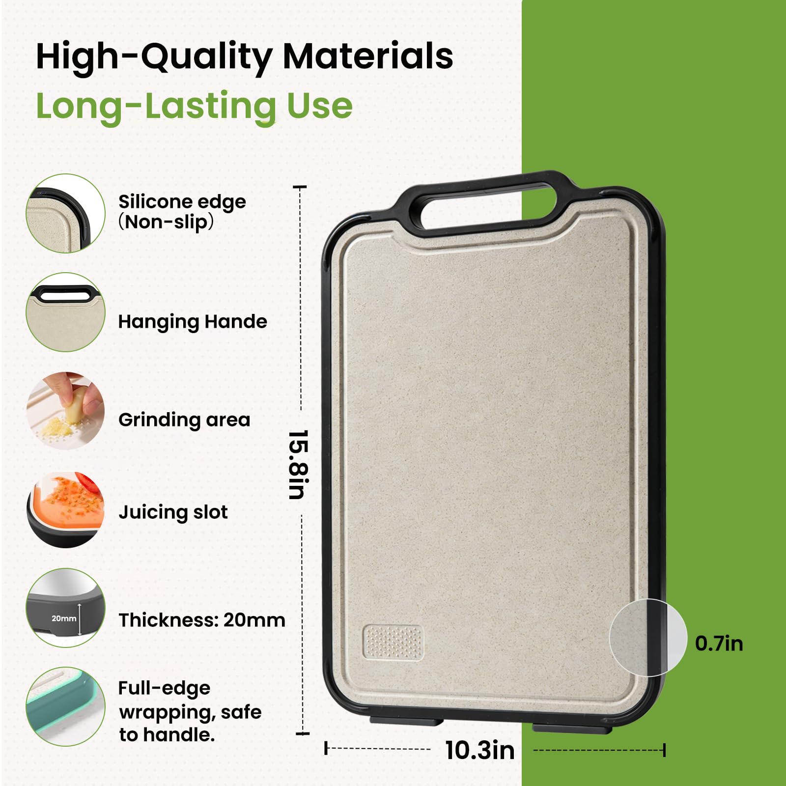SANYCASA Tabla de cortar de doble cara, lado de titanio y lado de paja de trigo, diseño todo en uno, libre de BPA, antibacteriano, antideslizante, apto para lavavajillas, tabla de cocina