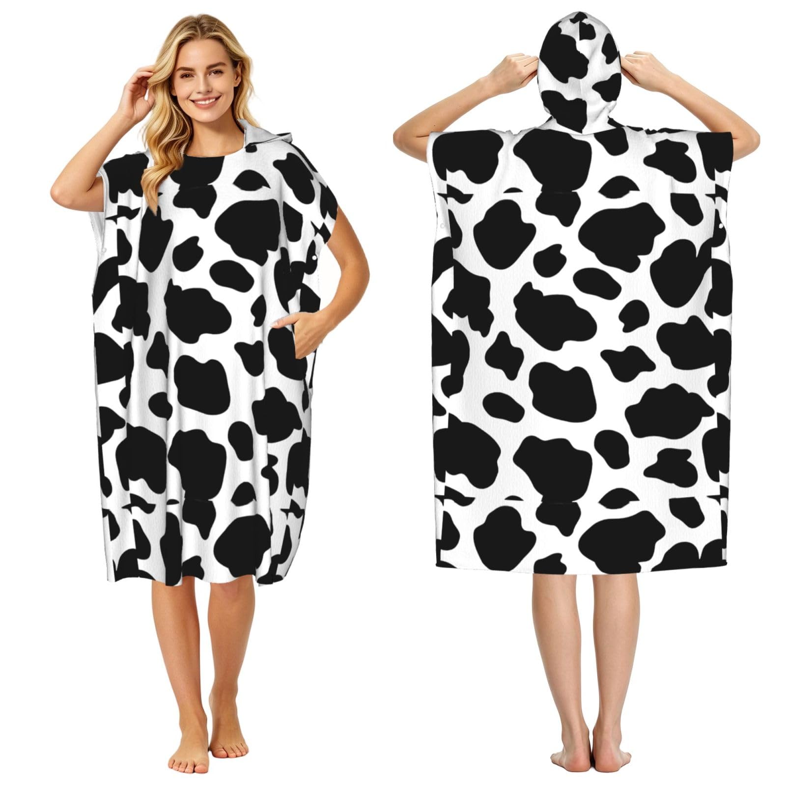 Poadnly Cow Spots, Adult Hooded Beach Towel 90 x 110 cm,Changing Bath Robe, Surf Poncho Towel For Women Men