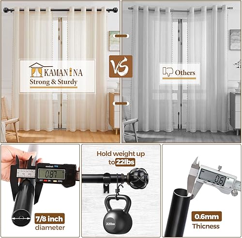 Miniatura 6 de KAMANINA - Cortineros para ventanas de 72 a 144 pulgadas (6-12 pies) de largo, cortinero resistente decorativo, ajustable, de 7/8 de pulgada con