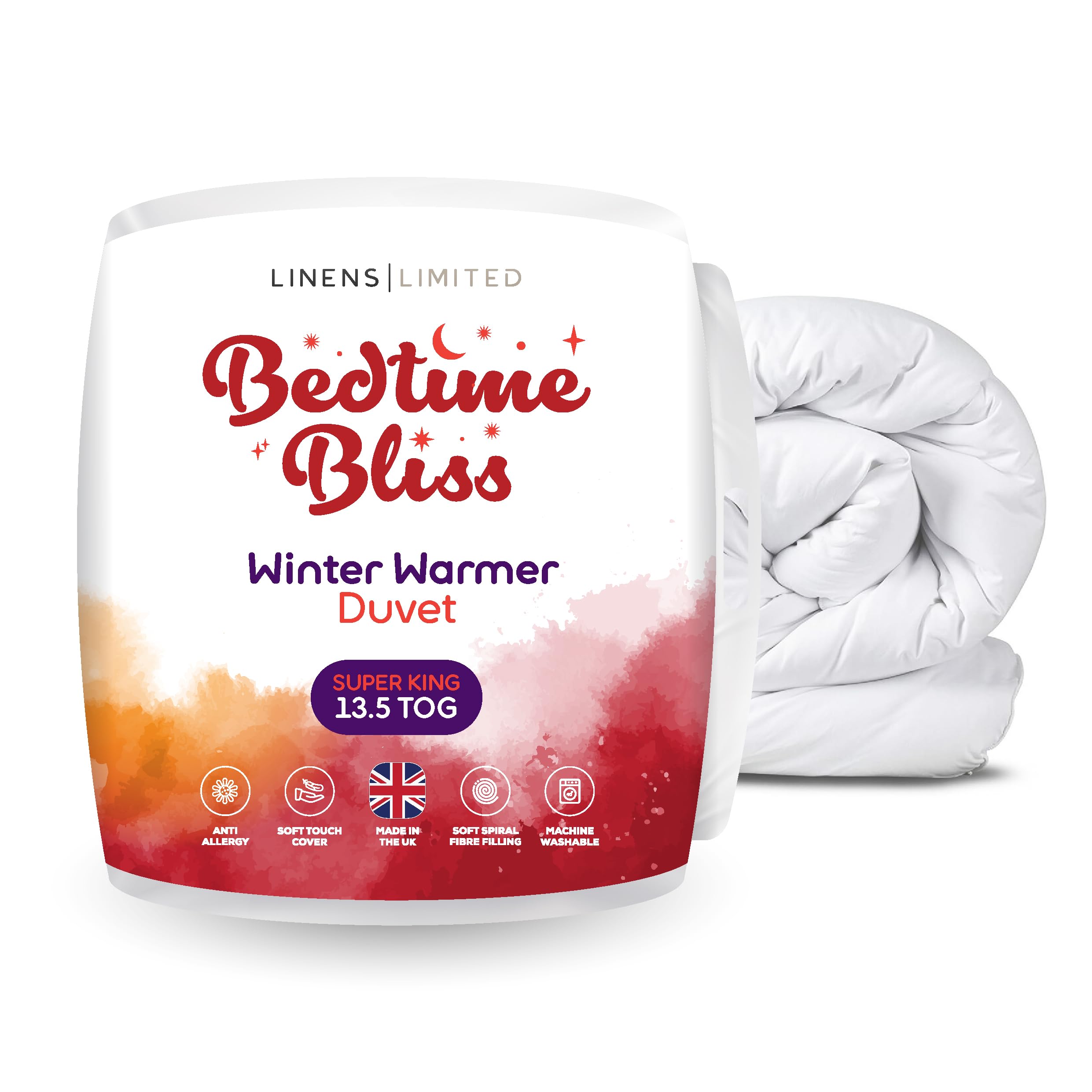Linens Limited - Super King Duvet 13.5 Tog, Made in the UK, Bedtime Bliss, Winter Warmer Quilt, Soft and Comfy, Hollowfibre, Machine Washable (White) โ image 1