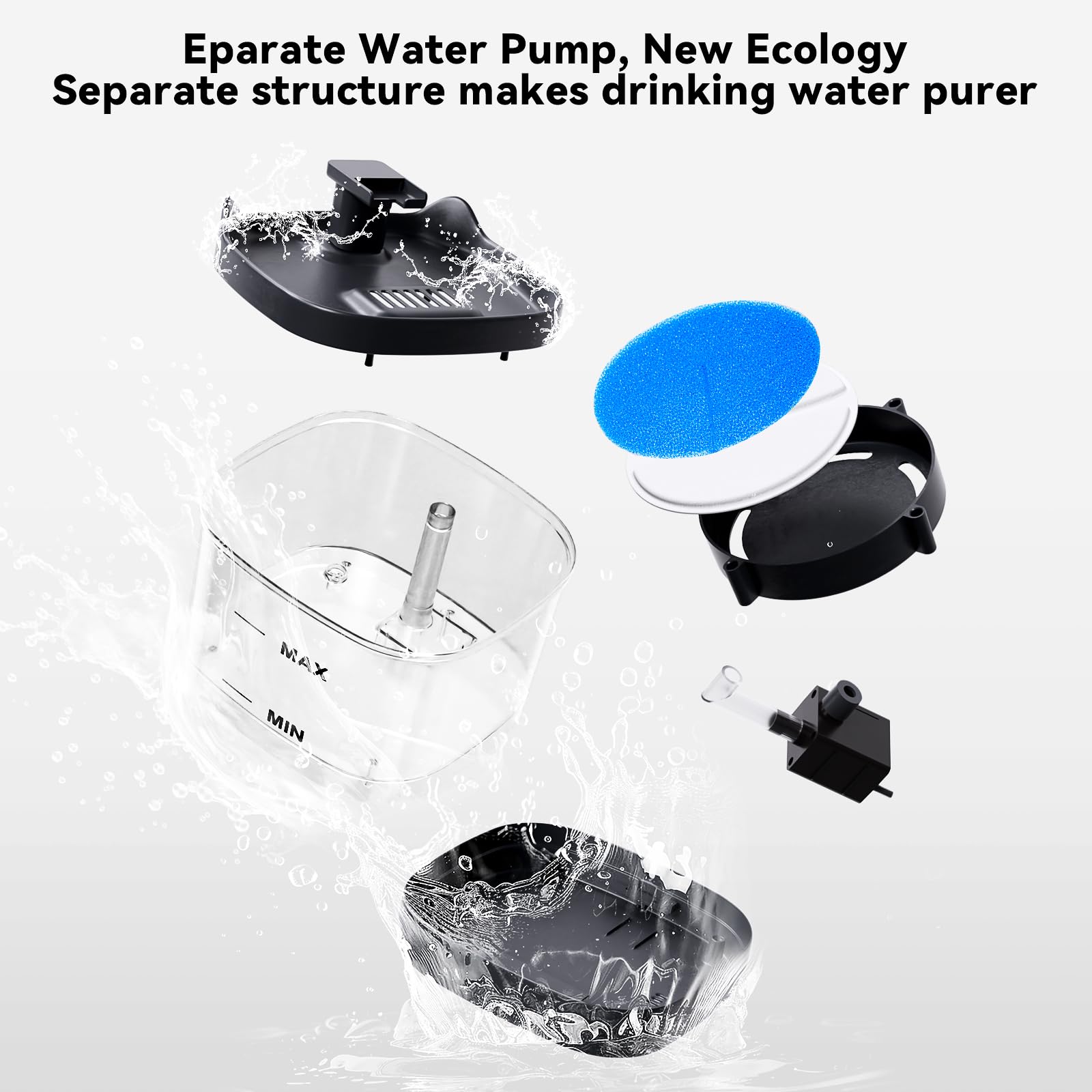 Cat Water Fountain - 54oz/1.6L Cat Fountain Super Silent Pet Water Fountain, Separate Water Pump Water Fountains for Cats Indoor, Pet Water Fountain, Suitable for All Cats and Small Pets(Light Gray)