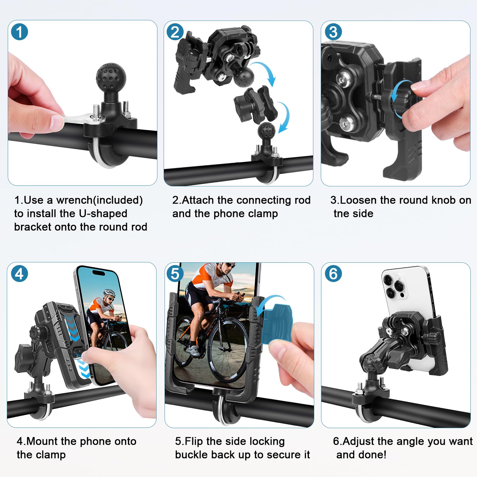ChromLives Supporto Telefono Bicicletta【Doppio Ammortizzatore】 Supporto Cellulare da Manubrio per Moto Porta Cellulare Moto 360° Rotazione per iPhone 16 15 14 13 12 Pro Max/Huawei/Samsung/Smartphones