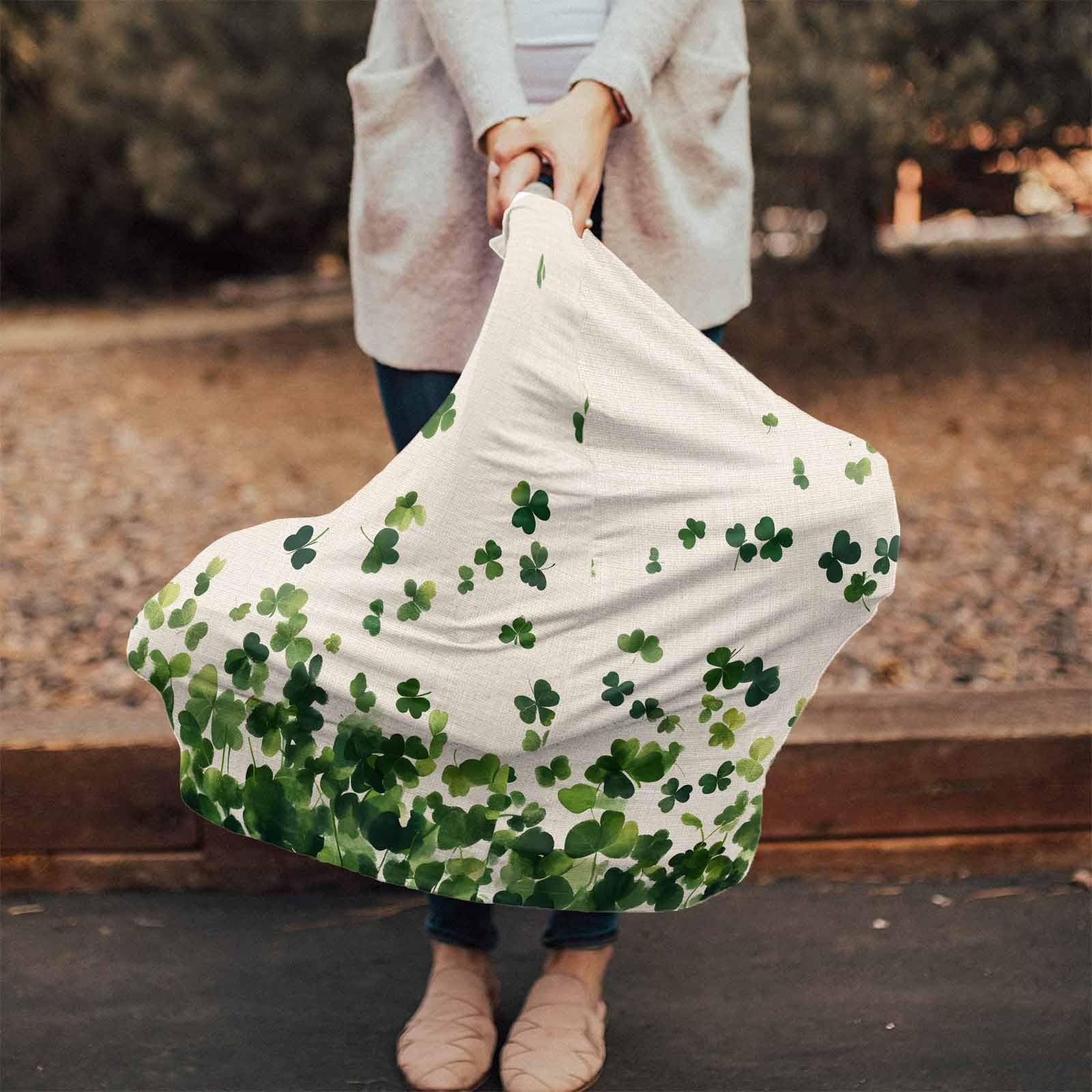 Nursing Cover for Breastfeeding Scarf, Falling Dark Green Shamrocks St. Patrick's Day Beige Baby Car Covers Super Soft Multi Use for Canopy Shopping Cart Cover Blanket Stroller Cover