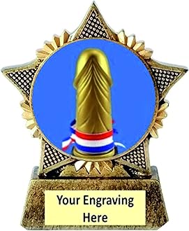 TroShow Dick Award Trophy Star 90mm Award Antique Gold Resin Loser last Place Adult Humour Fun Free Engraving - A