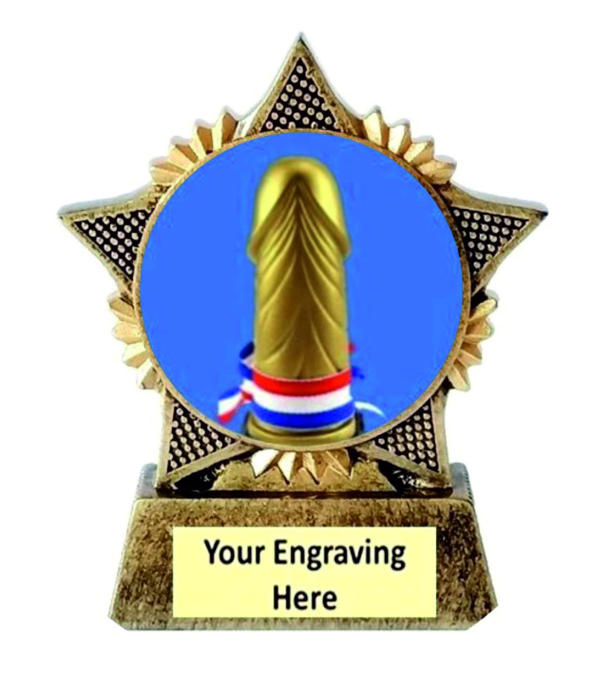 Dick Award Trophy Star 90mm Award Antique Gold Resin Loser last Place Adult Humour Fun Free Engraving - A