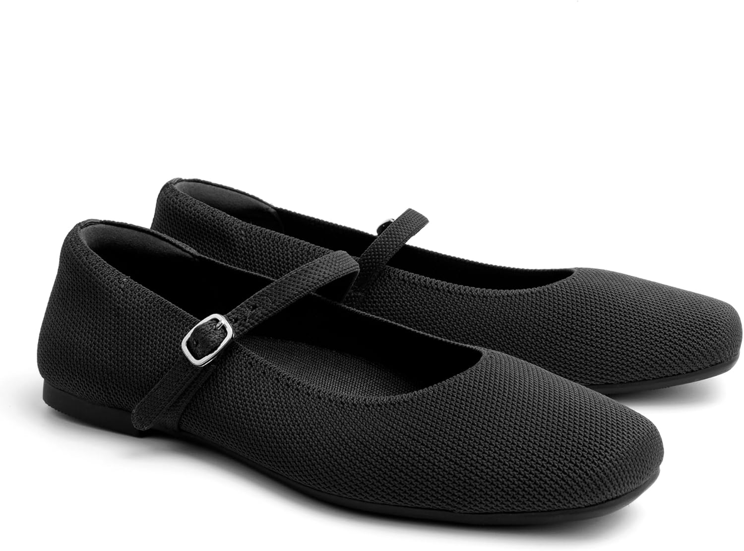 Square Toe Mary Jane Flats for Women Dressy Comfortable Knit Ballet Flat Adjustable Strap for Work - Image 7