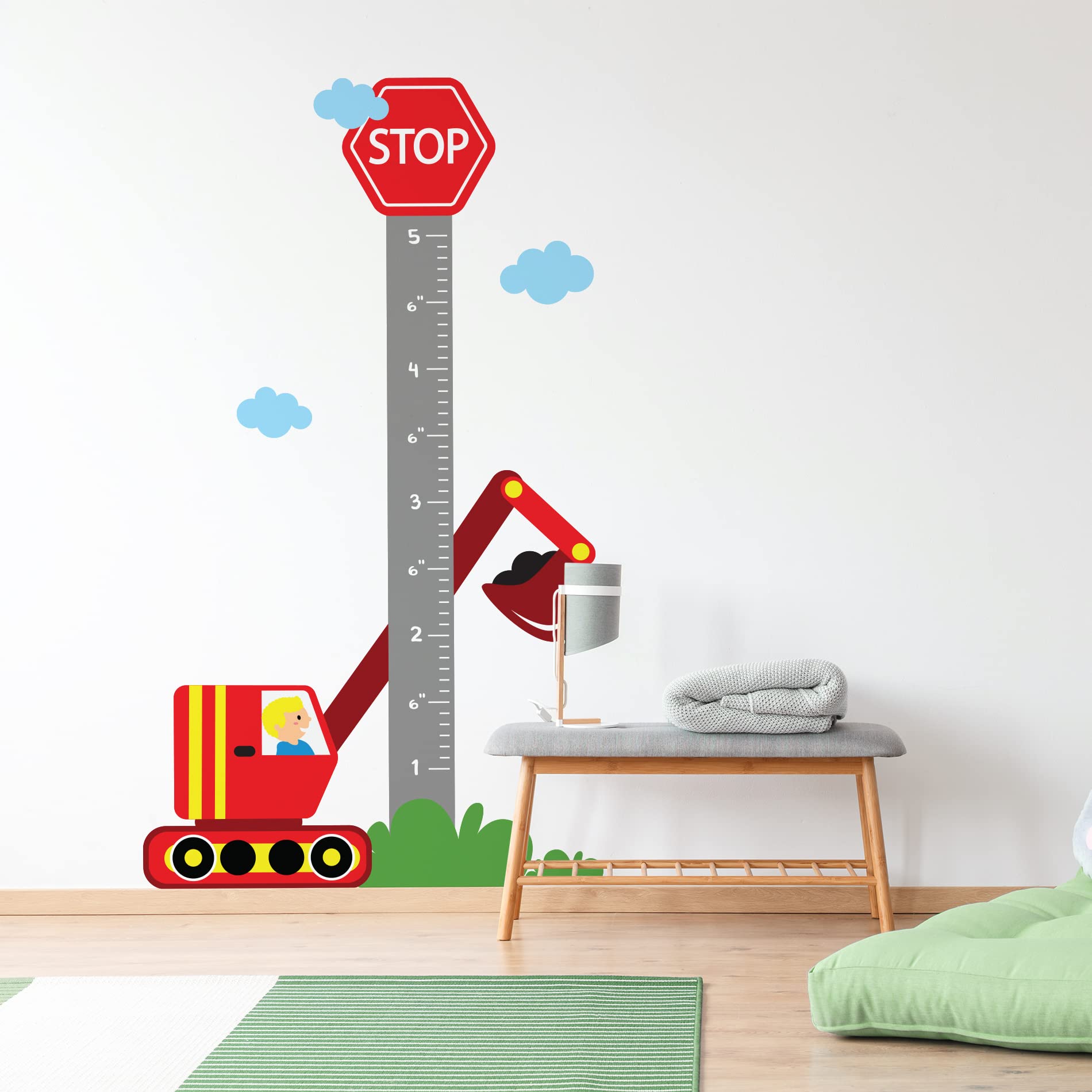 Stickers muraux enfant pour mesurer la taille avec décor de rues et voitures colorées