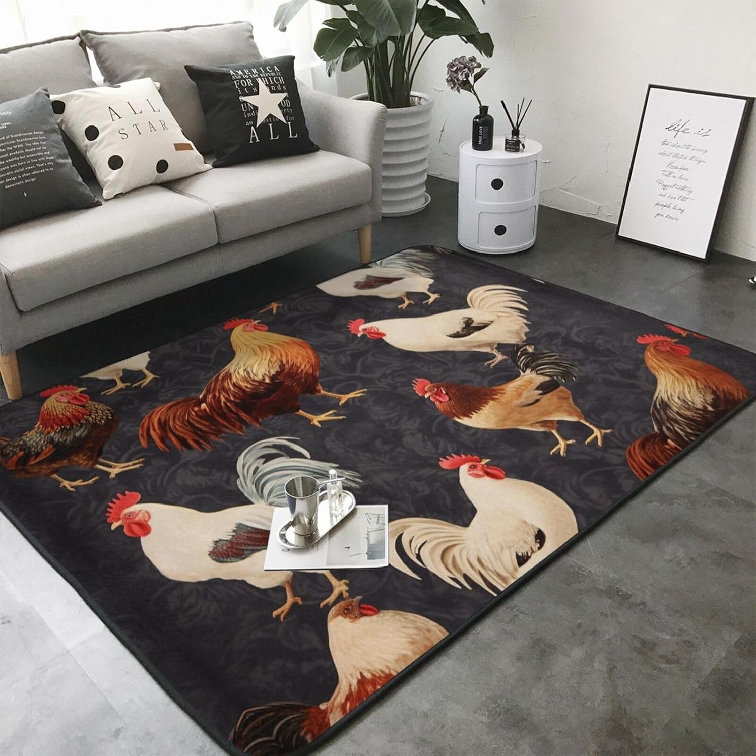Flannel Non-Slip (French Roosters) Rug Pad 80×50in Soft Washable Protective for Hardwood Floors Bedroom Bathroom Living Room