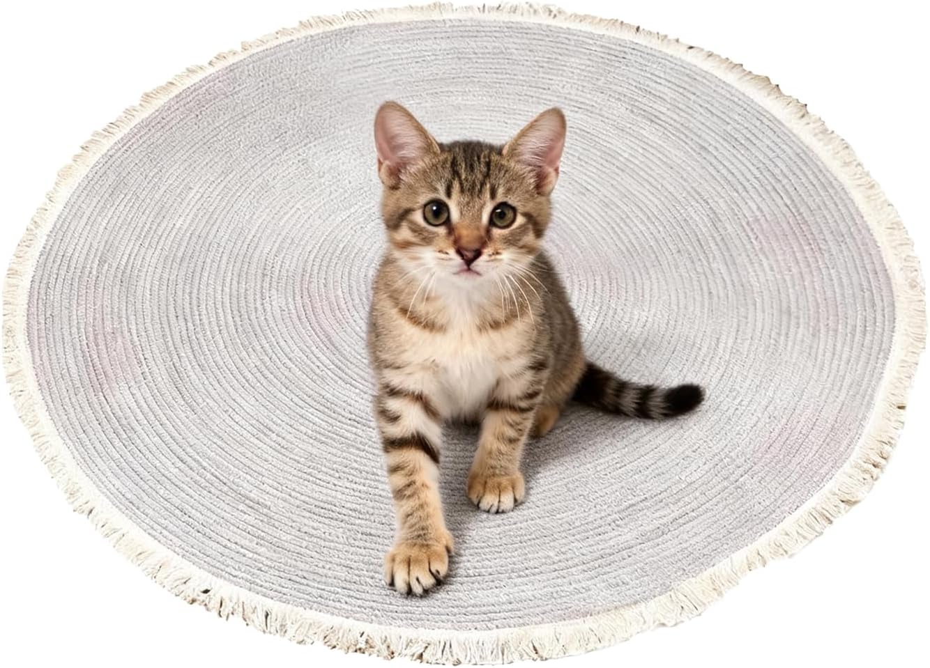 横向き猫用スクラッチャー - 棉ロープ 丸形 コーヒーテーブル マット - 洗えるフロアスクラッチャー、タッセル付き | 家庭用 寝