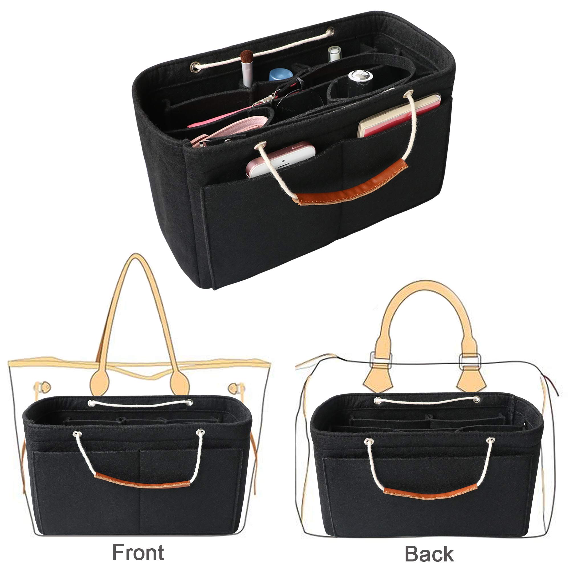 Organizer Per Borsa In Feltro - Insert Rimovibile, Tante Tasche, Portachiavi - Nero, Taglia XL - Per LV Neverfull GM - Foto 6