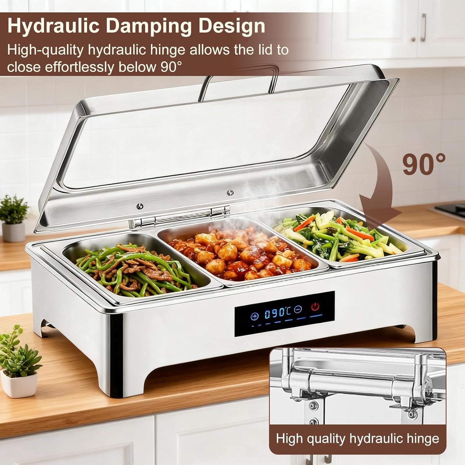 Calentador de Comida Eléctrico 9L con Pantalla Táctil Digital (1/3) | Calentador de Alimentos de Acero Inoxidable para Buffet, Restaurante y Catering, Ideal para Mantener Platos Calientes en Mesa
